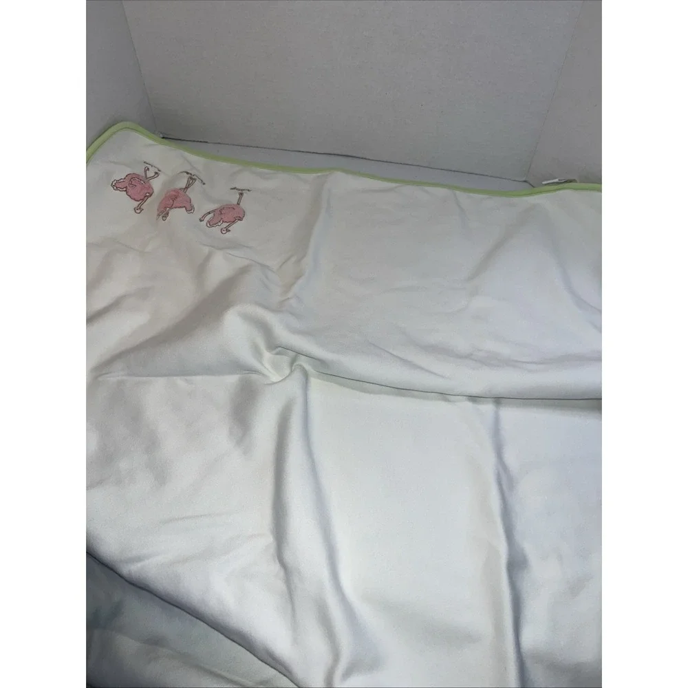 Gymboree Baby Blanket Embroidered Ballerina Ostrich Pink Green White 2004 Vtg